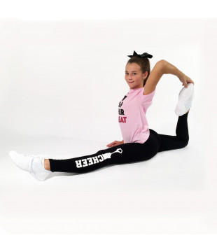 Kids leggings with a white glitter Cheer print