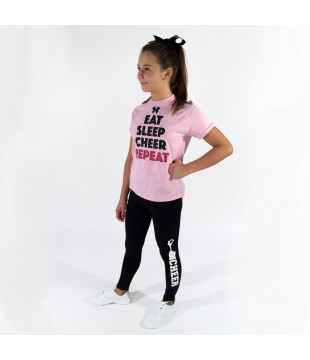 Kids leggings with a white glitter Cheer print
