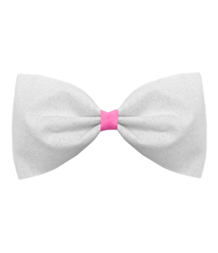 White bow-tie glitter cheer bow with colored center