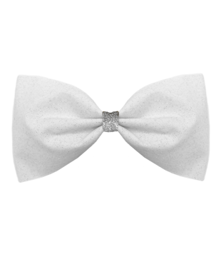 White bow-tie glitter cheer bow with colored center