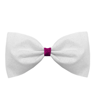 White bow-tie glitter cheer bow with colored center