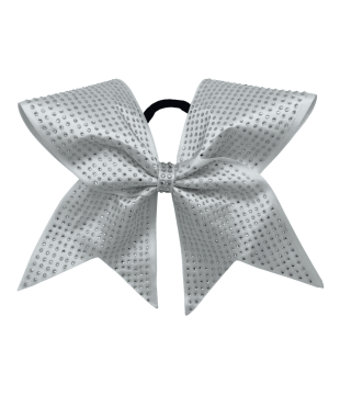 Large satin cheer bow with dense rhinestones