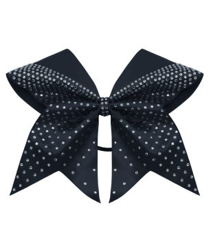 Large satin cheer bow with rhinestones in dense rows