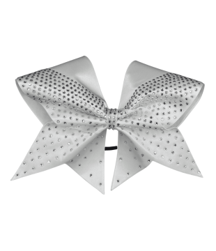 Large satin cheer bow with rhinestones in dense rows