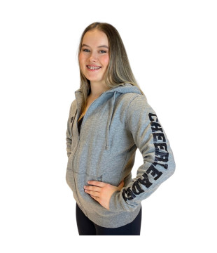 Mikina na zip s třpytivým CHEERLEADER na rukávu šedá