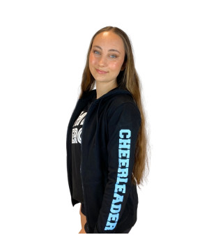 Mikina na zip s třpytivým CHEERLEADER na rukávu, černá