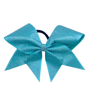 Large satin cheer bow with dense rhinestones