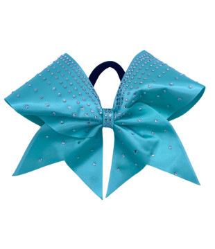 Large satin cheer bow with rhinestone rows
