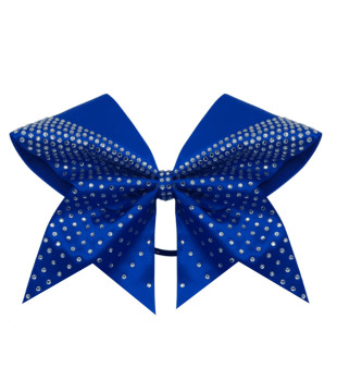 Large satin cheer bow with rhinestones in dense rows