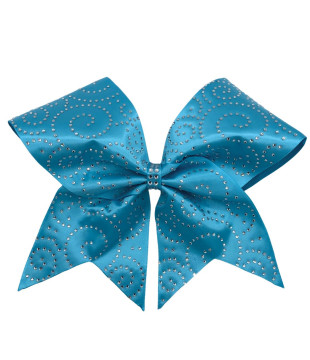 Large cheer satin bow with rhinestone spirals