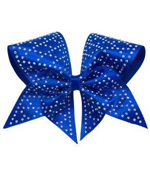 Large cheer satin bow with rhinestones - geometric pattern