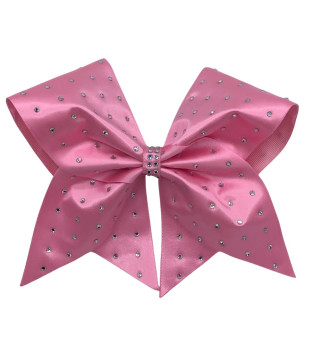 Large satin cheer bow with rhinestones in rows