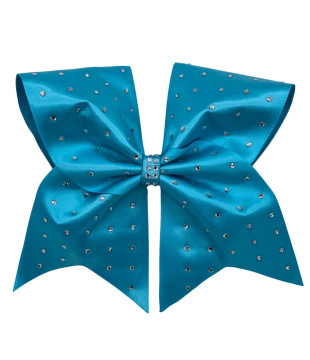 Large satin cheer bow with rhinestones in rows