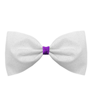 White bow-tie glitter cheer bow with colored center